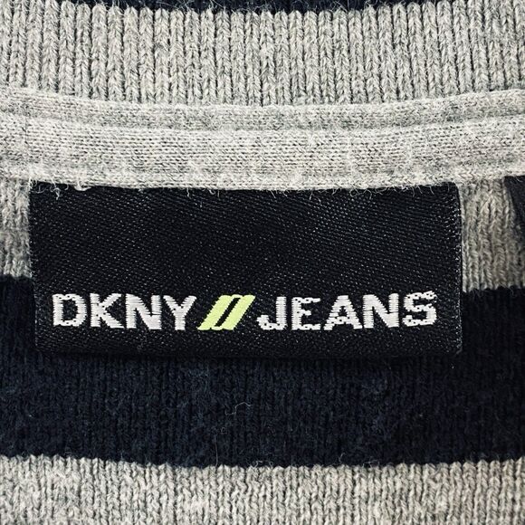 DKNY Jeans Men's Sweater Long Sleeve Black Grey Stripe Medium - Picture 4 of 12